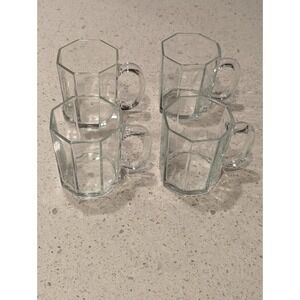 Vintage Set Of 4 Arcoroc Glass Coffee Tea Mugs Octime Clear Art Deco France‎